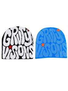 2pcs "GRVTY VISIONS" Hip Hop Beanie Cap, Y2K Fashion Cold Knit Hat, Outdoor Warm Thermal Hat For Men, Wear - GRVTY VISIONS - View 21