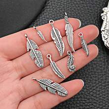 40pcs 8 Styles Feather Charms Pendants, Antique Silver Feathers Pendants Style Metal Charm Beads For Dreamer Catcher Earring Necklace Bracelet Native Jewelry Making - Antique Silver - View 2