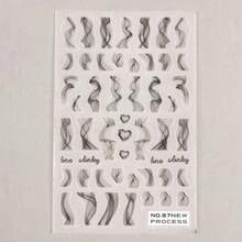 2pcs Black And White Swirl & Heart Nail Art Stickers - Self-Adhesive 3D Ripple Decals For DIY Manicure, Abstract Line Designs, Easy Application, Plastic Material, Perfect For Creative Nail Art, Nail Stickers - 黑色 - 查看 6