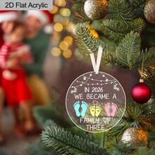 1pc/2pcs 2026 Newborn Baby Coming Soon Round Clear Acrylic Decorative Ornament,Pregnancy Announcement, Nursery Decor, Bedroom Decor, Christmas, Christmas Tree Ornament