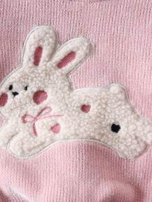 2 sztuki/zestaw dziewczęcy, śliczny top z nadrukiem królika, długi rękaw i rozkloszowane spodnie, odpowiedni dla małych dziewczynek na jesień/zimę - Różowy - Zobacz 4