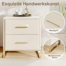 HOKZYHOUSE 2 Stücke Nachttisch mit 2 Schubladen, Beistelltisch mit Metallbeine, Nachtschrank, Nachtkästchen,  für Wohnzimmer, Schlafzimmer, Beige
