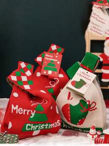 1 pièce Sac en canevas cadeau de Noël Boîte d'emballage de cadeau de Noël transfrontalier Boîte de pomme Sac cadeau de la veille de Noël. Sac fourre-tout cadeau de Noël avec design de dessin animé festif - Père Noël, bonhomme de neige, renne - Sac à bonbons et pommes festifs avec fermeture pour la décoration de fête de Noël, sac cadeau de Noël parfait