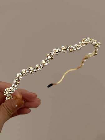Diadema elegante con perlas falsas y detalles brillantes - Aro de pelo minimalista para niñas, perfecto para ocasiones casuales o formales, accesorio de pelo versátil|Diadema minimalista|Diadema de aleación de zinc