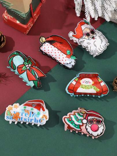 1pc Santa Claus Women Hair Clip Decor, Holiday Party Claw Clip For Bun Winter Hair Clutch Elegant Hair Accessories