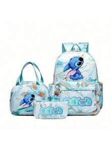 Stitch Series Cartoon Three Pieces Backpack, Waterproof And Dirt Resistant, Cute And Casual, Outdoor Travel Backpack
