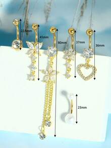 6pcs/Set Dangling Belly Button Rings, Women's 14G Stainless Steel Dangle Belly Button Ring Set With Heart Shaped Navel Piercing Jewelry, Valentine's Day Gift - Mix Belly Ring - View 18