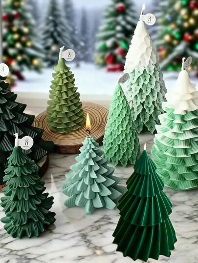 圣诞树蜡烛模具DIY多造型松树圣诞树蜡烛石膏制作模具香薰石膏树脂铸造3D圣诞树工艺品家居装饰工具