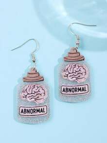 1 Pair Creative Unique Funny Realistic Brain Specimen Bottle Slogan Acrylic Dangle Earrings, Fashionable Accessory For Women, Suitable For Daily Wear, Festivals, Parties