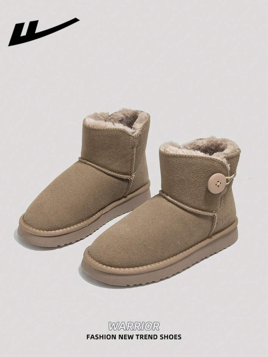 WARRIOR 1 Paar Damen Lässig Outdoor Flache Schneestiefel, warm, leicht, Slip-On, geeignet für den Arbeitsweg, modische & bequeme Damen Schneestiefel mit dicken Sohlen, Straßen-Stil Basis Schneestiefel mit weichen Sohlen