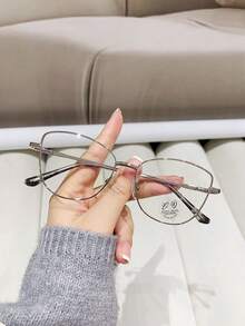 1 Pair Of Women's Pink Cat-Eye Glasses With Metal Frames, Non-Prescription Lenses, Stylish And Versatile For Everyday Wear And Decoration.