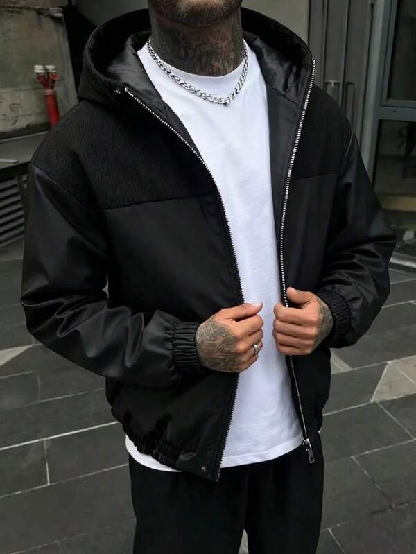 1pc Men's Corduroy Patchwork Jacket, Suitable For Casual Outings, Sports, Running, Autumn/Winter Outerwear