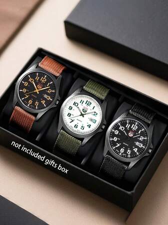 SOKI SOKI Reloj de hombre 1 set con función de fecha, esfera redonda deportiva y de moda, movimiento de cuarzo, correa de nailon, perfecto para uso diario, gran regalo para parejas en Acción de Gracias, sin caja de regalo incluida