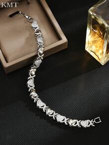 KMT 1 件铜镶嵌方晶锆石精致心形拼接高光泽奢华女士网球手链礼盒 - 愛心款 - 查看 9