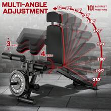 GIKPAL Built-In Transportation Wheel 10 Positions Adjustable Weight Bench - Bề mặt thảm rơm đan chéo - Xem 3