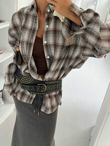 Look Polly Women's Casual Punk Streetwear Print Gingham Christmas Concert Outfits For Women Old Money Style Vintage Button Up Shirt Christmas Clothes Thanksgiving Shirt Beach Elegant Blouses For Women