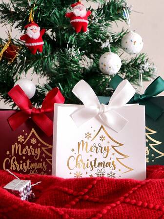 5pcs Elegant Merry Christmas Mini Gift Boxes Festive Favor Bags In Green And Red With Satin Ribbons, Perfect For Treats, Chocolates, And Small Gifts! Ideal For Holiday Parties, Christmas Celebrations, And Gift Exchanges.,Paper Box,Black Wrapping Paper,Gift Baskets;Christmas Candy Box,Gift Packaging,Gifts For Christmas;Valentines Gifts,Xmas Eve Box Gifts,Gift Christmas,Birthday,Bride,Wedding