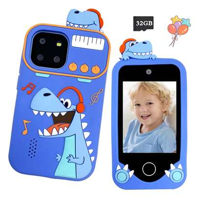Interaktives Smartphone-Spielzeug für Kinder von 3-12 Jahren, 2,8" HD Touchscreen, 1080P Kamera und 18 lernreiche Spiele, 32GB Speicher, Dinosaurier Design, perfektes Weihnachts- & Geburtstagsgeschenk