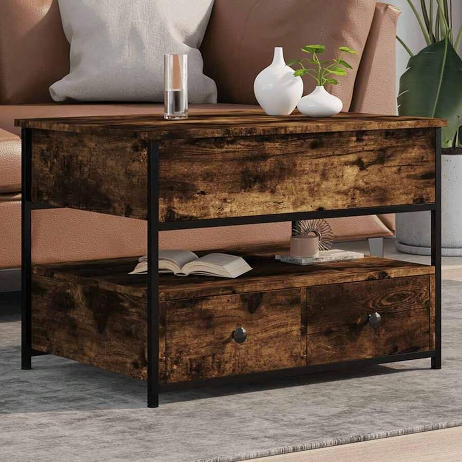 vidaXL Couchtisch Räuchereiche 70x50x50 cm Holzwerkstoff und Metall