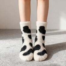 3 Stücke flauschige Socken für Frauen, gepunktete Milchfleece gefütterte dicke süße Kniestrümpfe, warme Faux-Kaschmir Lange Socken für Herbst/Winter Zuhause