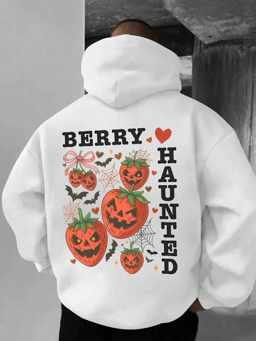 Men'S Fashion Print Hoodie - Casual Drawstring Hooded Sweatshirt With Pocket, Polyester Fabric, Machine Washable, Geometric Pattern, Regular Fit For Autumn-Winter, Stylish And Comfortable For Casual Attire,Fall Hoodies,Men's Fall Clothes,Street Wear,Halloween,Mens Hoodies,Y2k Clothes,Jesus Hoodie,Thanksgiving Day,Nightmare Before Christmas,Christmas - 白色 - 查看 1