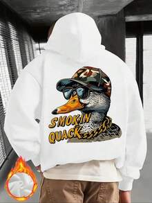 Men'S Hooded Sweatshirt - Smokin' Quack Graphic Pullover Hoodie, Loose Fit Long Sleeve Winter Hoodie With Duck Hunting Design, Casual Streetwear For Everyday & Hunting Trips,Fall Hoodies,Men's Fall Clothes,Street Wear,Halloween,Mens Hoodies,Y2k Clothes,Jesus Hoodie,Thanksgiving Day,Nightmare Before Christmas,Christmas - trắng - Xem 1