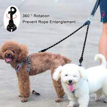 Correa doble para perros, cuerda redonda, giratoria 360°, adecuada para perros grandes, medianos y pequeños, correa ajustable, reflectante.