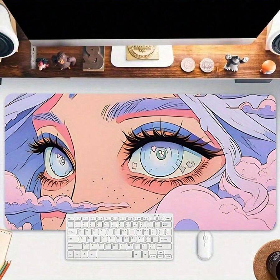 1pc Anime Cartoon Girl And Green Eyes Large Gaming Mouse Pad Multi-Size Keyboard Desk Mat Rubber Anti-Slip Office Mouse Pad Desk Accessories Keyboard Desk Pad For School Office Gift For Friends And Family - 80*30*0.2cm - Xem 1
