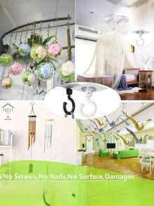 1pc 360° Rotating Self-Adhesive Ceiling Hook - Heavy Duty Capacity, No Drilling Installation, Multi-Purpose Wall Mounted Hook For Wind Chimes, Hanging Plants, Lighting, Home Decor, Tent Net, Mosquito Net And Home Organization