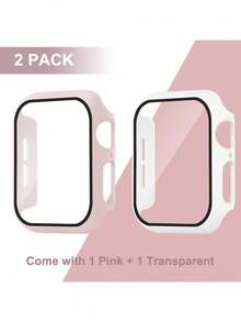 2个白色和粉色PC+钢化玻璃一体式表壳，防震、防刮、时尚保护套，兼容 40mm/41mm/42mm/44mm/45mm/46mm/49mm表壳，兼容 Ultra/SE/11/10/9/8/7/6/5/4系列，佩戴方便，男女通用全方位保护表壳 - 白色+粉紅色 - 查看 13