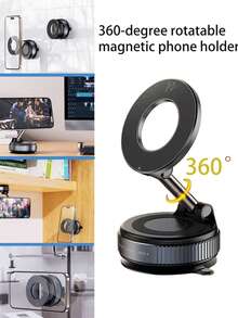 1 pièce Nouveau support de téléphone portable rotatif à 360 degrés avec ventouse magnétique à aspiration, support portable monté sur véhicule, surface lisse pour l'aspiration, fonctionnement à deux mains, réglage sur toute la plage et multi-angles, convient pour les véhicules, les tables et les murs