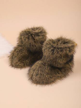 1 Pair Girls Comfortable Warm Cute Furry Mid-Calf Boots, Suitable For Winter