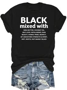 [Camiseta de moda casual] Camiseta suave y cómoda para mujer - Orgullo negro, fuerza, belleza, casual de manga corta y cuello redondo, regalo perfecto para la abuela y la mamá, uso casual de primavera y verano - Negro - Ver 1