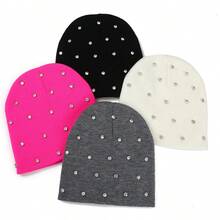 Rhinestone Beanie For Women Winter Warm Knit Hat Soft Stretchy Skull Cap For Outdoor Activities - Màu Hồng Tươi - Xem 2