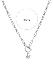 1 Piece Of Punk-Style Silver Stainless Steel Clasp Letter Pendant Necklace, With A Paper Clip Chain Design. Suitable For Both Men And Women To Wear.