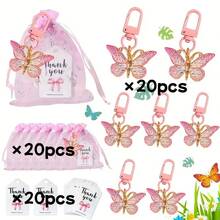 20 套/60 件婴儿淋浴蝴蝶形钥匙扣礼品套装，包括 20 个亚克力钥匙扣、20 张感谢卡和 20 个欧根纱束口袋，通常适用于性别揭示生日婚礼圣诞派对家庭和厨房派对小礼物万圣节派对袋填充物 - 彩色 - 查看 16