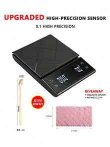 1 pieza Balanza electrónica de cocina digital de 3 kg/0.1 g - Balanza para café - Material ABS duradero - Con función de puesta a cero con un solo clic, temporizador - Múltiples unidades: g, oz, ml - Conversión con un solo clic - Botones táctiles - Pantalla LED de alta definición