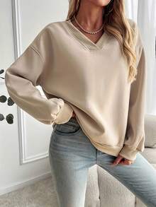 Loose And Comfortable Pullover Hoodie, Suitable For Casual Wear, Versatile For Both Work And Social Occasions, Ideal For Vacations, High-End Clothing. - 米色 - 查看 7