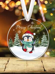 Ornament de Crăciun Fericit cu Pinguin pentru Bebeluși, Cadouri de Ornament cu Pinguin pentru Familie, Decor Agățat pentru Bradul de Crăciun, Ornamente Pandantive Acrilice de Crăciun, Ornamente Pandantive de Crăciun cu Animale, Suvenir de Crăciun cu Animale Drăguțe