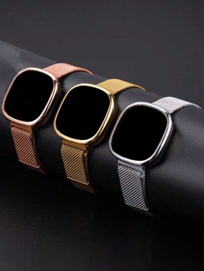 3pcs Fashionable Gold, Silver, Rose Gold Hollow Square LED Simple Magnetic Adjustable Touch Screen Electronic Watches, Best Christmas Gift For Her, Suitable For Daily, Party, Birthday