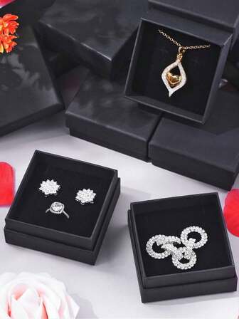 18pcs Kraft Paper Square Jewelry Boxes, Cardboard Jewelry Gift Boxes With Foam Lining, Black Necklace Ring Earring Kraft Paper Boxes, Valentine's Day Birthday Gift, Boxed Packaging, Ring Box, Jewelry Packaging, Packaging Box, Packaging Boxes, Jewelry Box, Ring Holder, Earring Holder, Minimalist Packaging, Vintage Jewelry Box, Foam Lining, Necklace Holder, Gift Giver