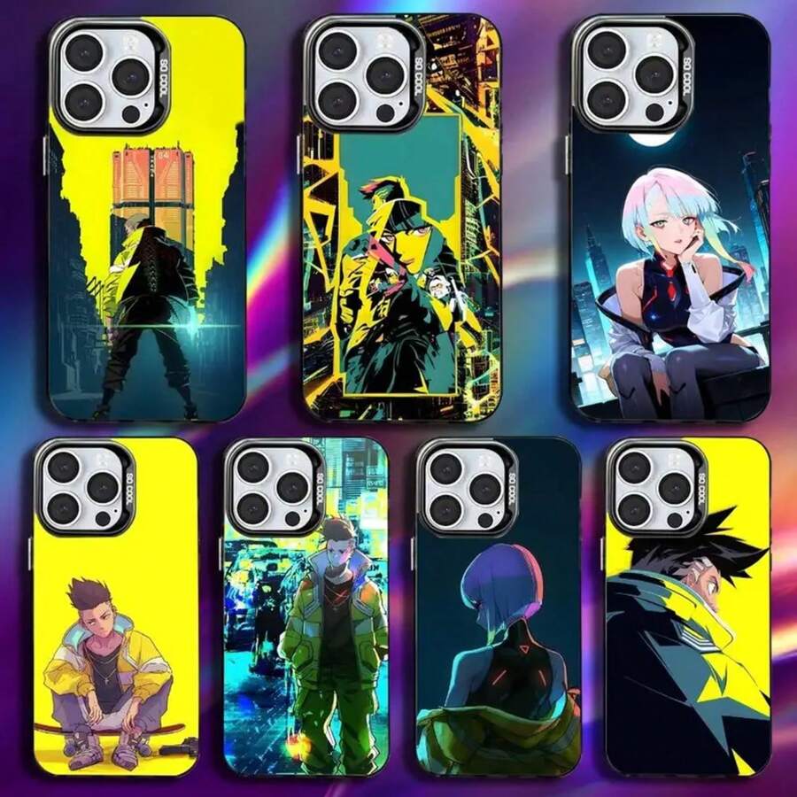 Custodia per telefono del gioco Cyberpunk E-Edgerunners, compatibile con 16, 15, 14, 13, 12, 11, Pro, Max, Plus, Mini, XS, SE, antiurto, nera opaca, con paraurti rigido
