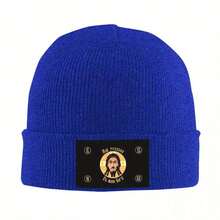 Russian Orthodox Jesus Knitted Hat For Women And Men, Beanies Winter Hat, Acrylic Base Jesus Religious Faith Face Hip-Hop Hat, No Battery - 藏青 - 查看 10