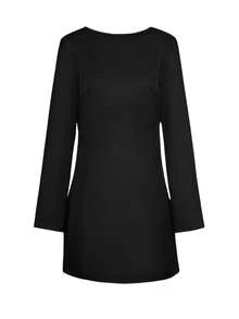 Look Polly Women's Casual Elegant Sexy Christmas Bachelor Party Holiday Carnival Backless Black Satin Dress Short Skirt