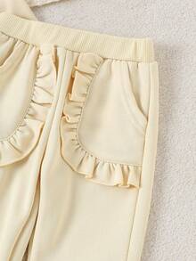 Bộ 2 áo dài tay họa tiết hoa dễ thương màu mơ cho bé gái + quần dài, mùa thu/đông - Màu be - Xem 6