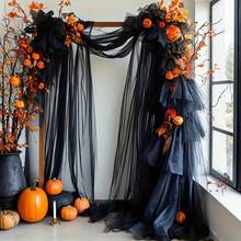 Cortina de veludo preto/branco/champanhe profundo de Halloween de 1 peça de 787,4 polegadas - Decoração de atmosfera de terror de tamanho grande, adequada para arcos ao ar livre, cerimônias de igreja e cenários de festa, sem penas, material de poliéster, decoração de Halloween, estilo gótico, material leve, cortina de alta qualidade, cenário de evento, planejador de eventos, decoração assustadora para casa - Preto - Ver 12