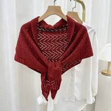 1 khăn choàng sọc màu trơn, khăn choàng ấm áp đa năng, áo choàng tam giác có xẻ tà, khăn choàng cỡ lớn - Nhiều màu - Xem 5