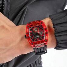 Guess 1 pieza Reloj de cuarzo para hombre, esfera multicolor, diseño de cuadrado pequeño con tecnología, diseño hueco, que muestra un hombre, versátil y de moda, adecuado para uso diario, como regalo, día conmemorativo GW0499G2/GW0499G3/GW0499G4/GW0499G5/GW0499G6/GW0499G7/GW0499G8