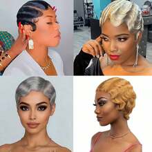 Short Finger Wave Human Hair Wig For Women Ocean Style Pixie Cut Glueless Wigs Natural Hairline Full Machine Made
