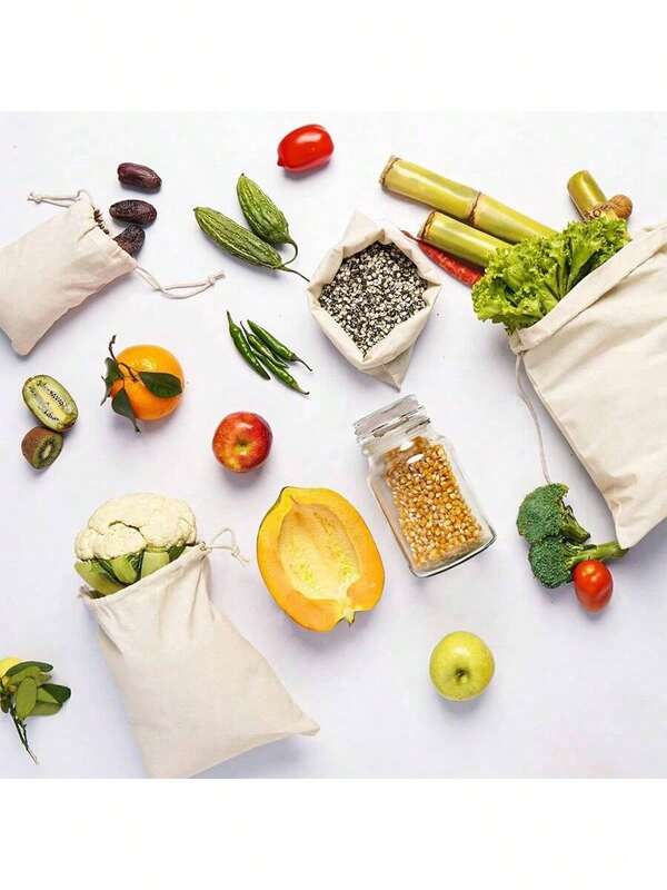 Sacolas Orgânicas para Produtos - 5 Peças Sacos de Armazenamento de Musselina Reutilizáveis com Cordões - Sacolas de Lona - Sacolas de Tecido - Sacolas para Lanches - Sacolas de Pano